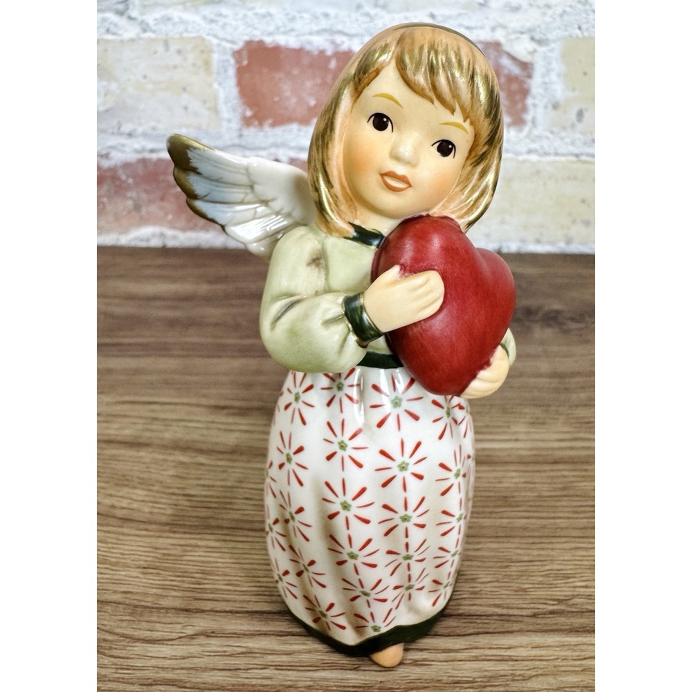 Vintage Goebel Angel Figurine Wish Holding Red Heart Germany Valentine Love 5"